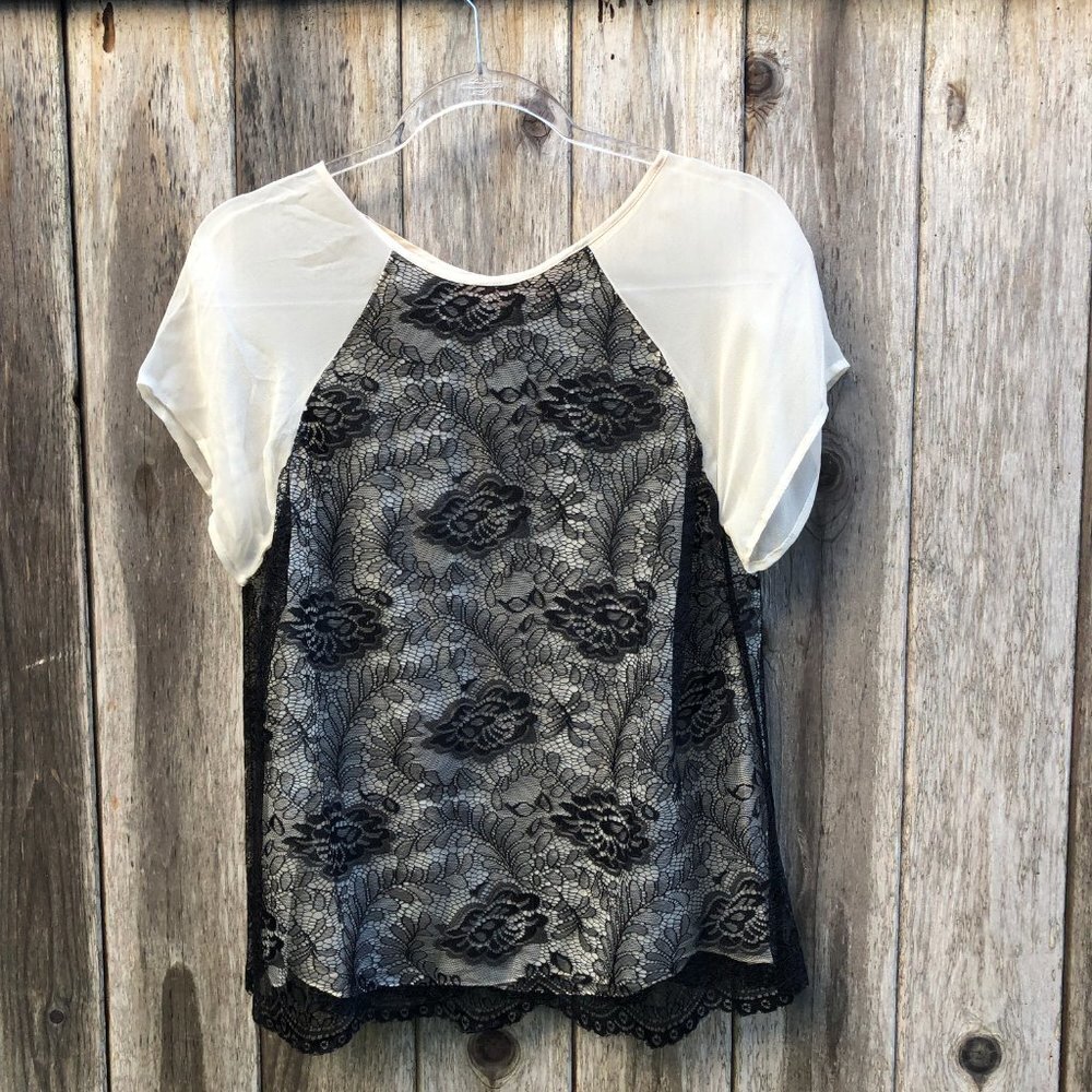 Anthropologie Vessel by timo Sheer Lace Raglan Short Sleeve Blouse Medium NWT